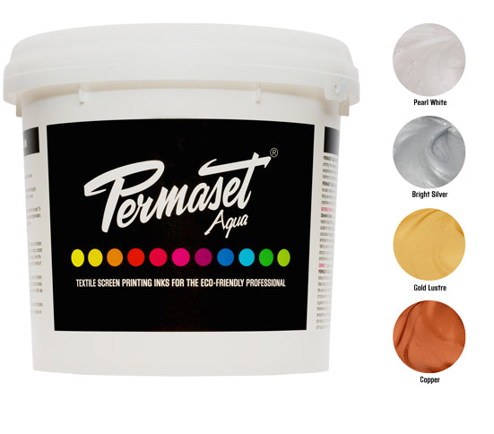 Gold, Silver, Copper and Pearl White water-based screen printing ink - PERMASET AQUA