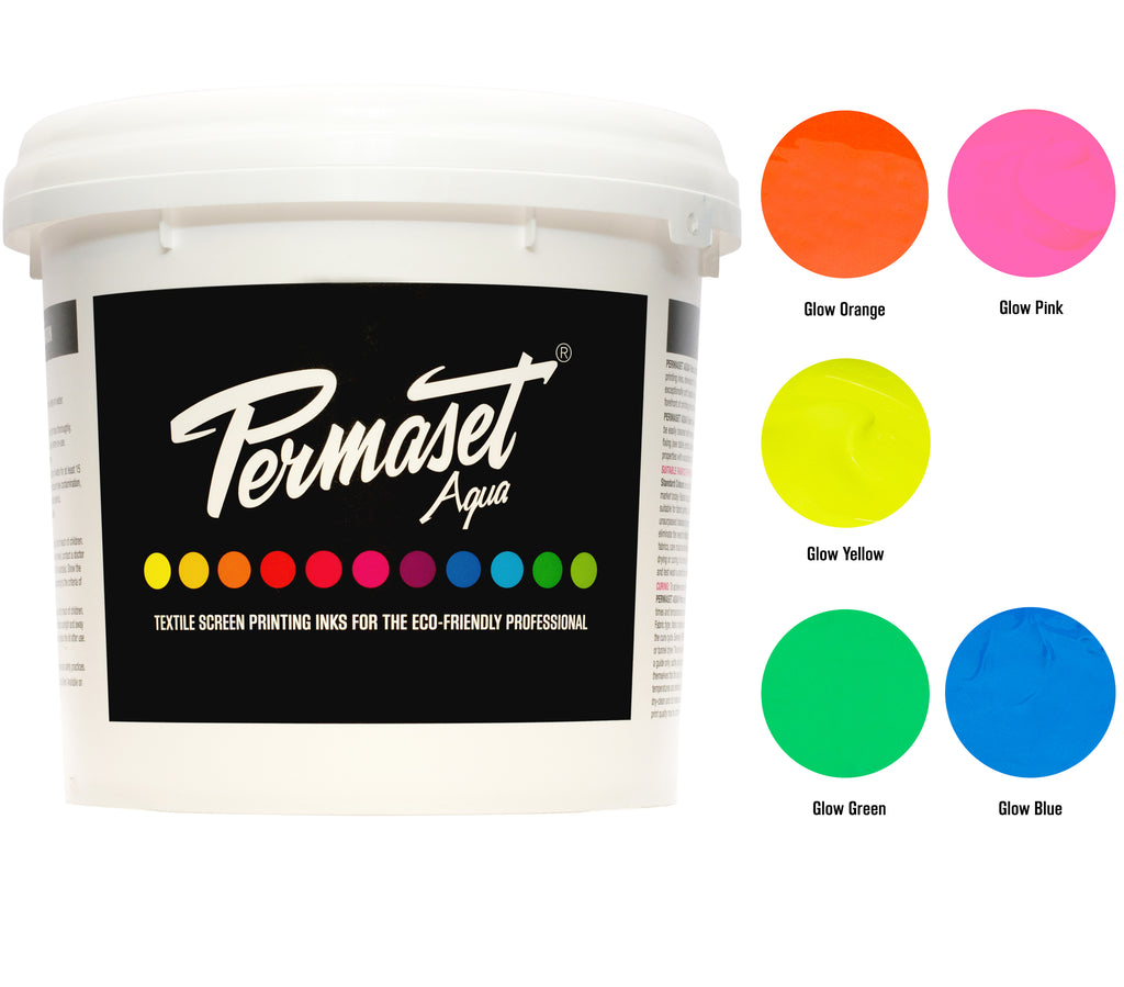 PERMASET AQUA eco-friendly glow inks are available in 1L and 300mL trial kits