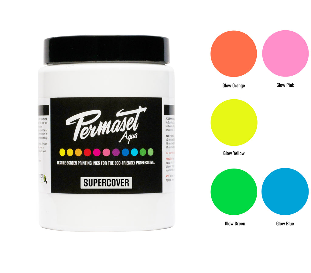 300 mL x 5 PERMASET SUPERCOVER Trial Kit - Water-based opaque glow inks for dark fabrics