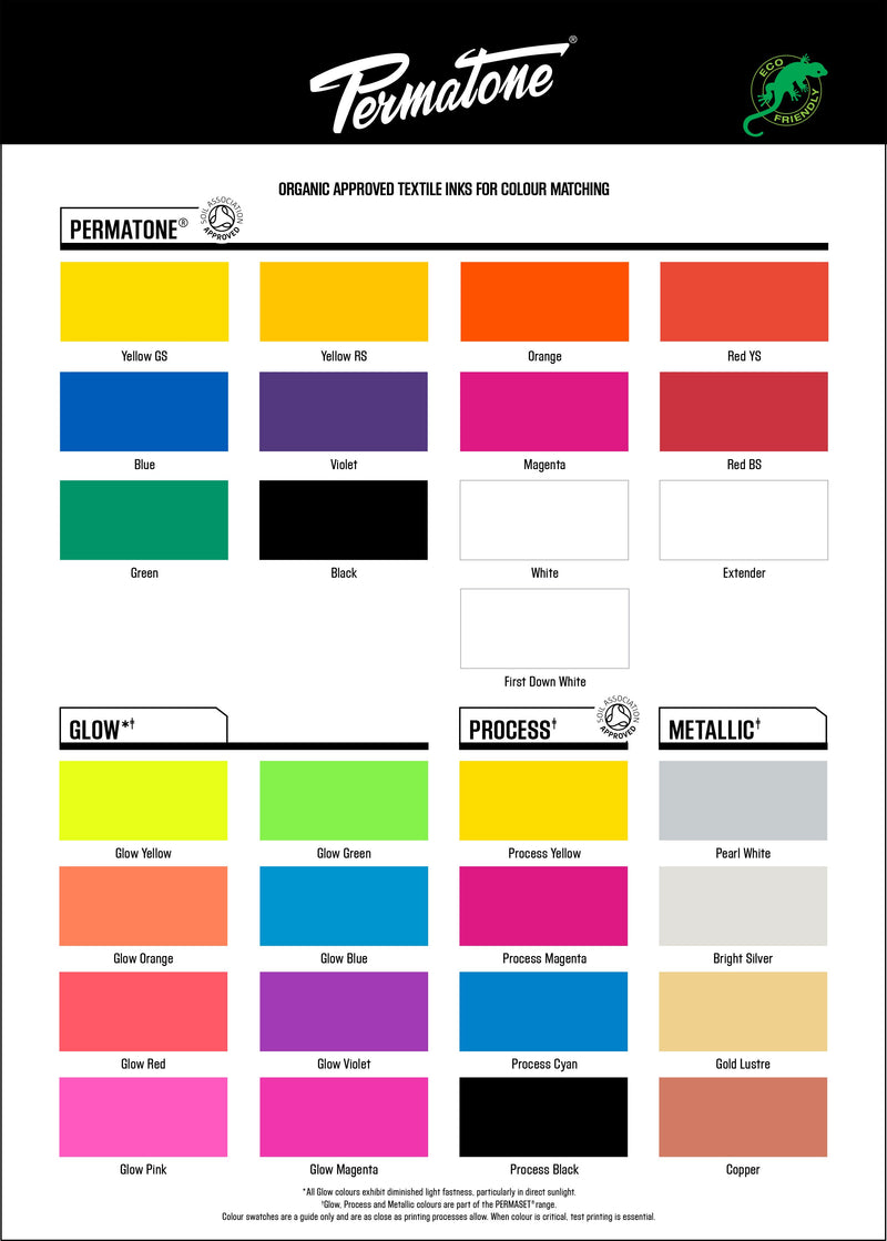 PERMATONE soil association approved textile screen printing inks for color matching