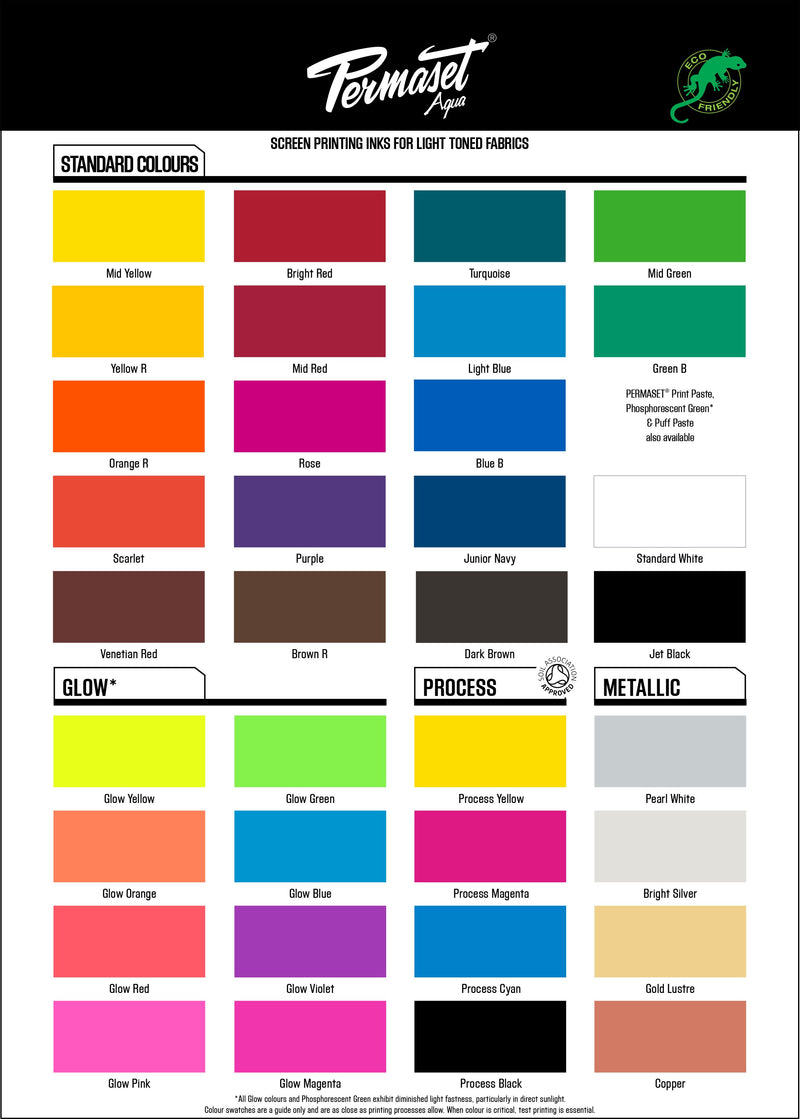 PERMASET AQUA water-based screen printing inks complete color guide